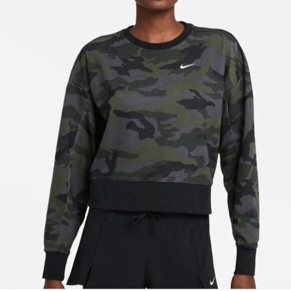 NIKE DRI FIT Get Fit Camo Crop Sweater-M - Picture 1 of 9